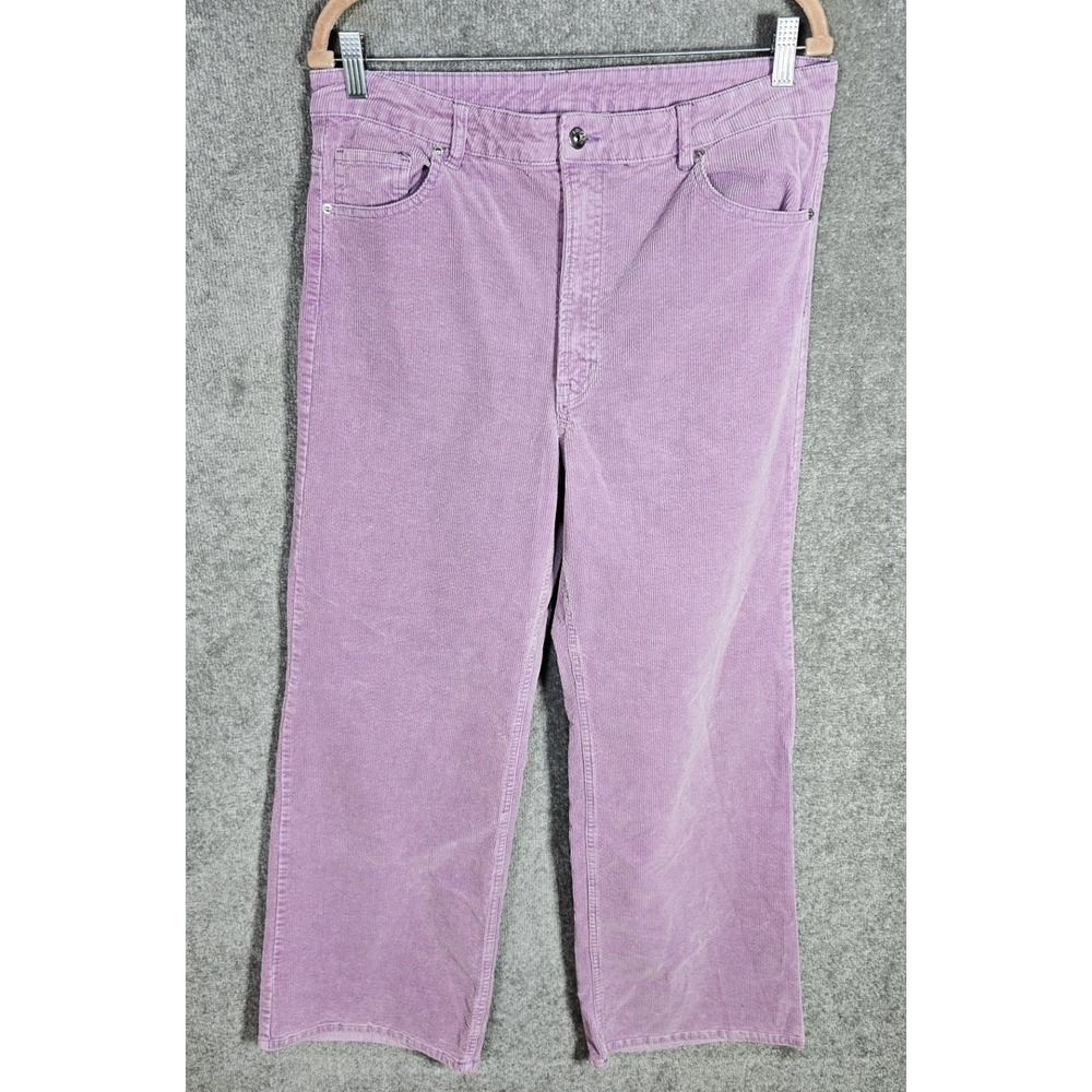 H&M Divided Wide Leg High‎ Rise Corduroy Jeans Womens Sz 14 Purple Y2K Inspired